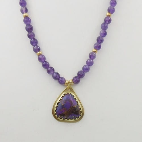 DKC-1144 Necklace Brass and Amethyst $150 at Hunter Wolff Gallery